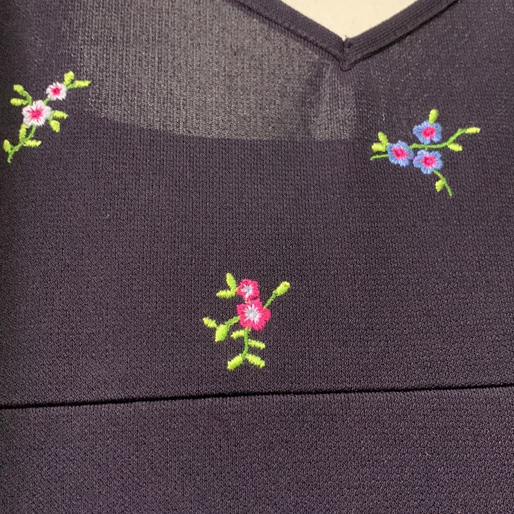 Vintage 90’s Smart Set Dark Navy Dress Embroidered with Mini Flowers - Picture 3 of 12